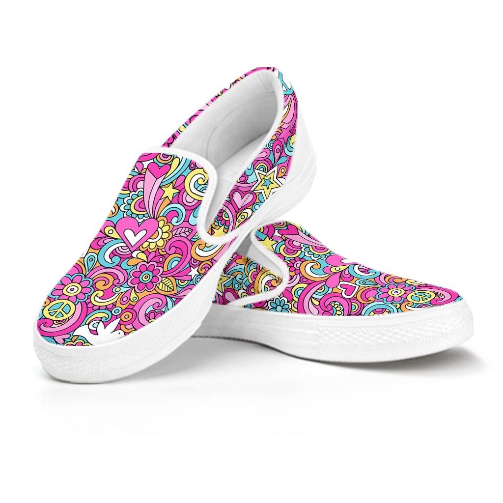Pink Hippie Psychedelic Women's Slip On Sneakers-grizzshop