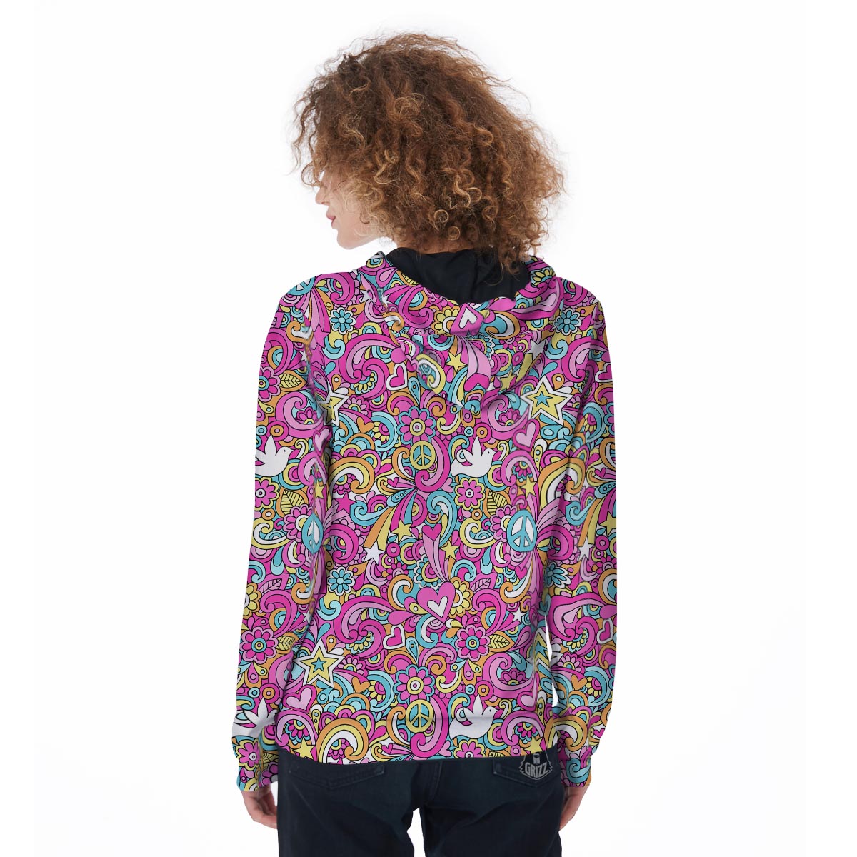 Pink Hippie Psychedelic Women's Zip Up Hoodie-grizzshop