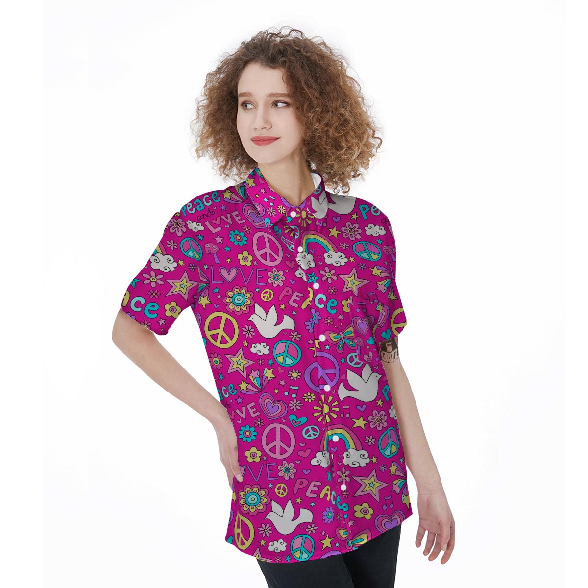 Pink Hippie Women's Short Sleeve Shirts-grizzshop