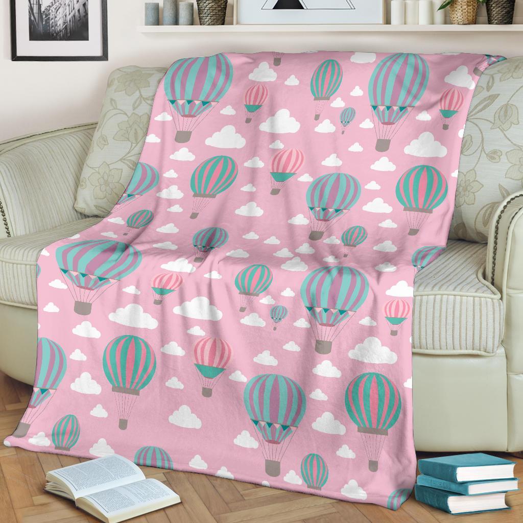 Pink Hot Air Balloon Pattern Print Blanket-grizzshop