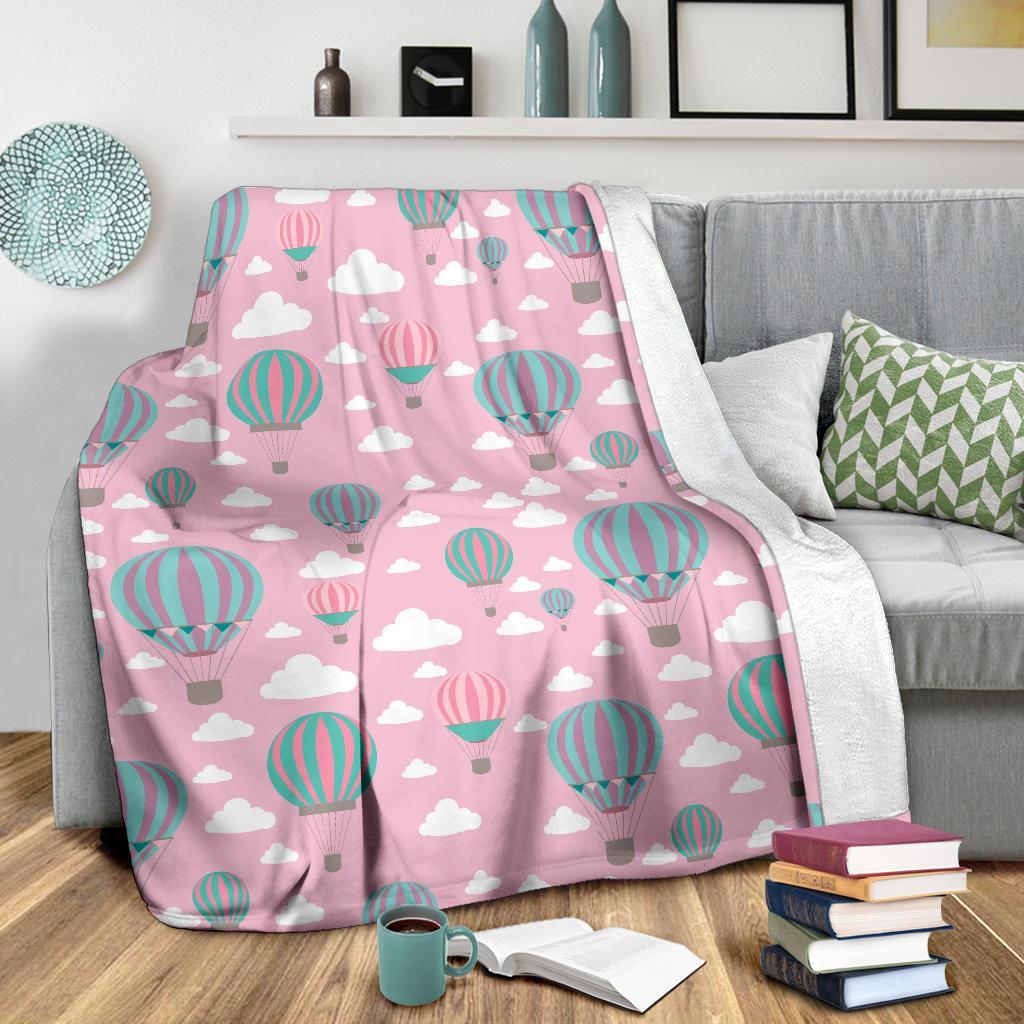 Pink Hot Air Balloon Pattern Print Blanket-grizzshop