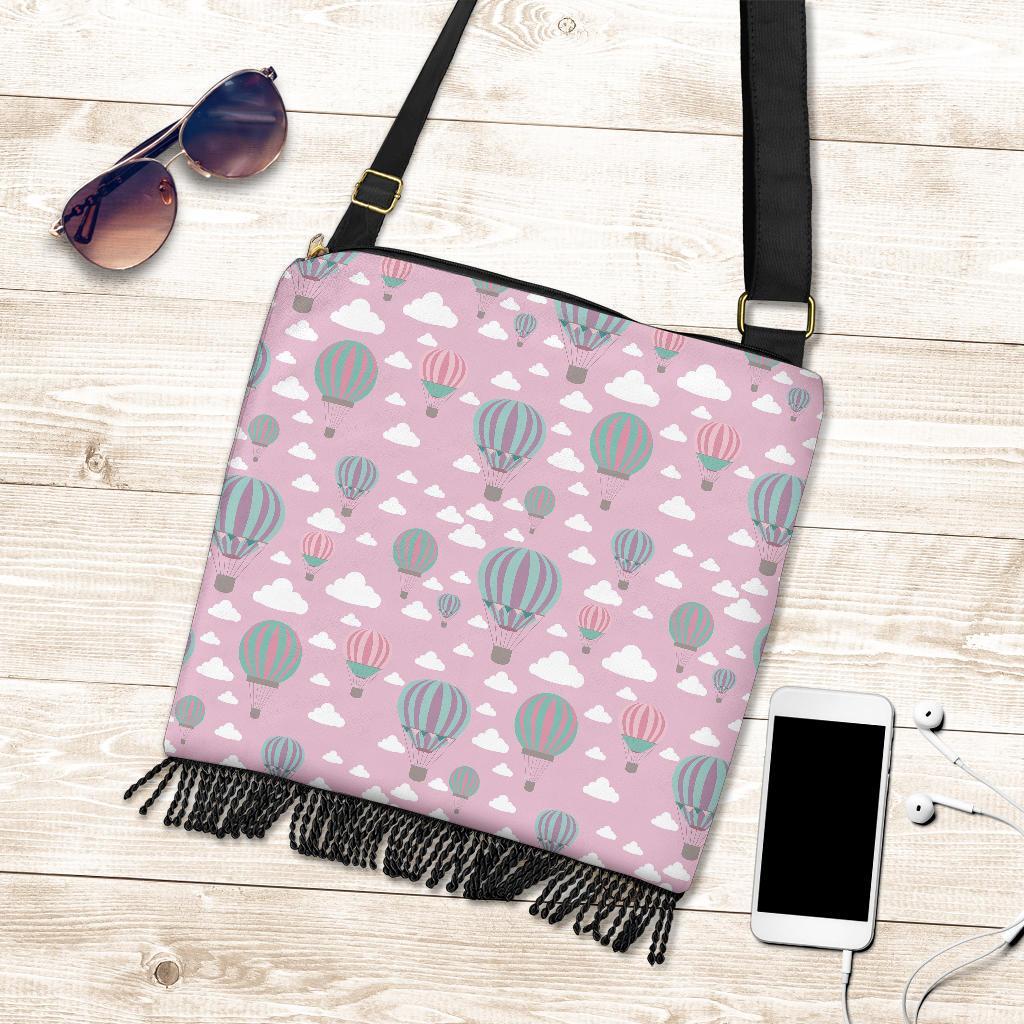 Pink Hot Air Balloon Pattern Print Crossbody Bags-grizzshop