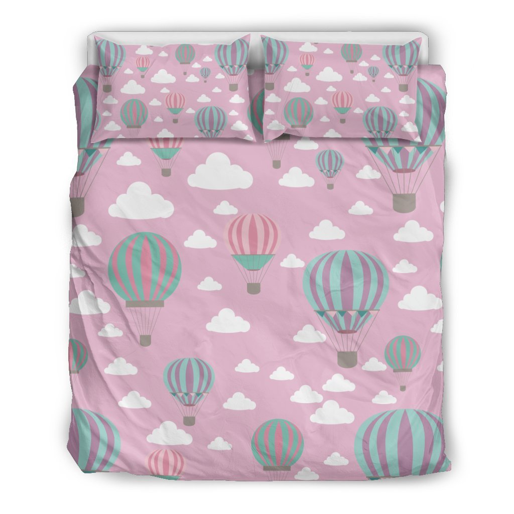 Pink Hot Air Balloon Pattern Print Duvet Cover Bedding Set-grizzshop