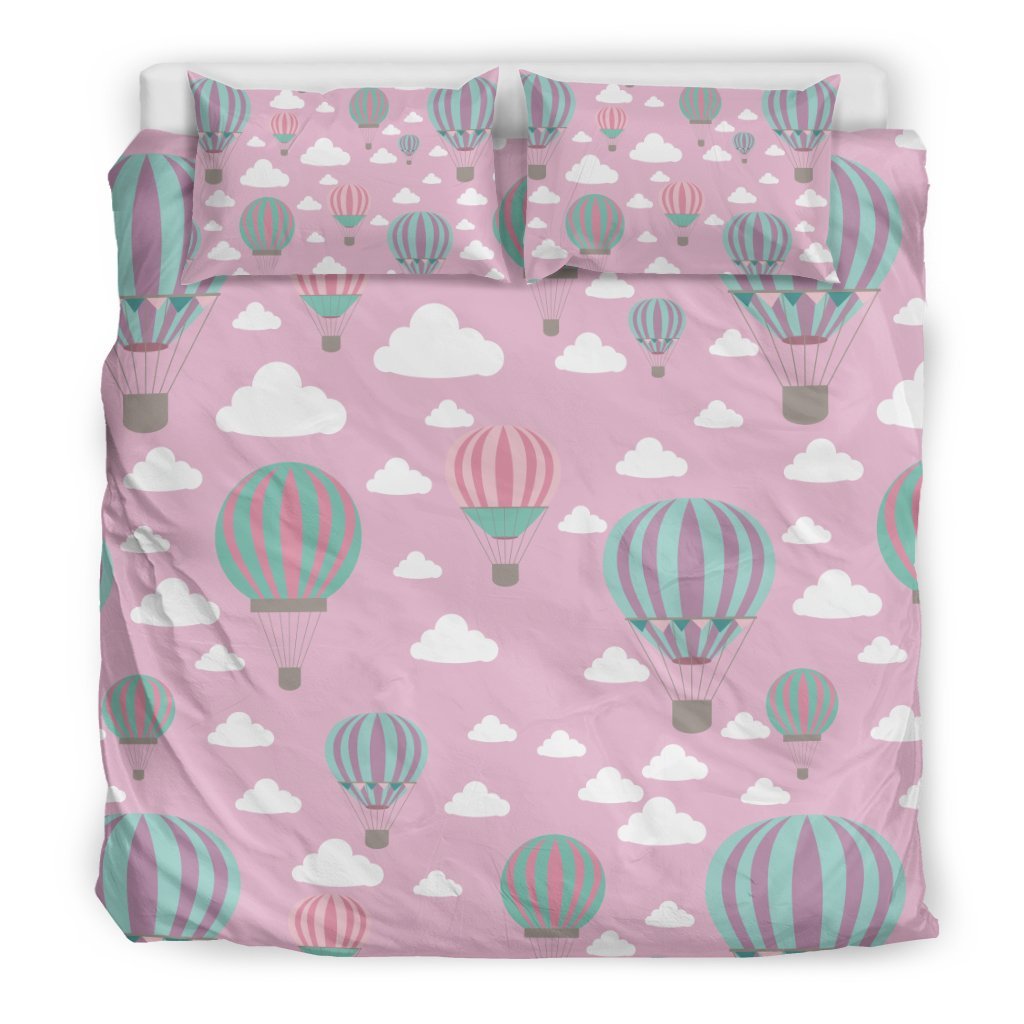 Pink Hot Air Balloon Pattern Print Duvet Cover Bedding Set-grizzshop