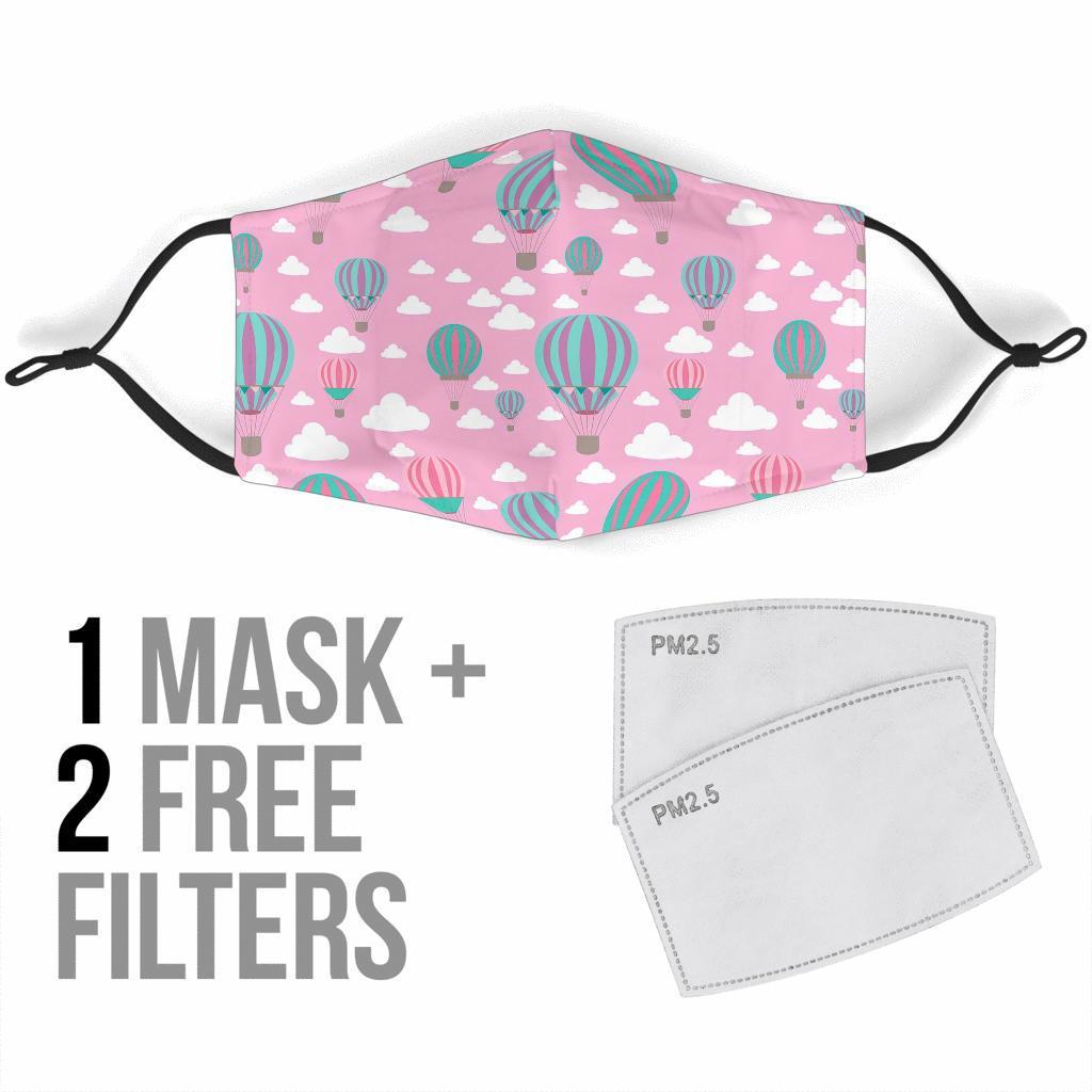 Pink Hot Air Balloon Pattern Print Face Mask-grizzshop