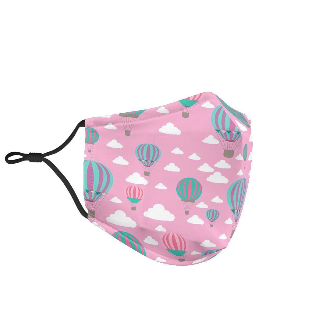 Pink Hot Air Balloon Pattern Print Face Mask-grizzshop