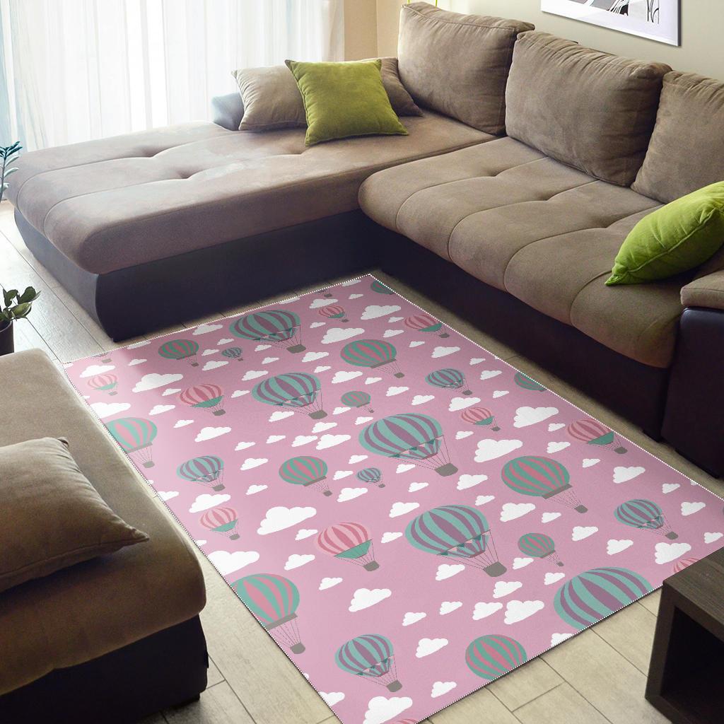 Pink Hot Air Balloon Pattern Print Floor Mat-grizzshop