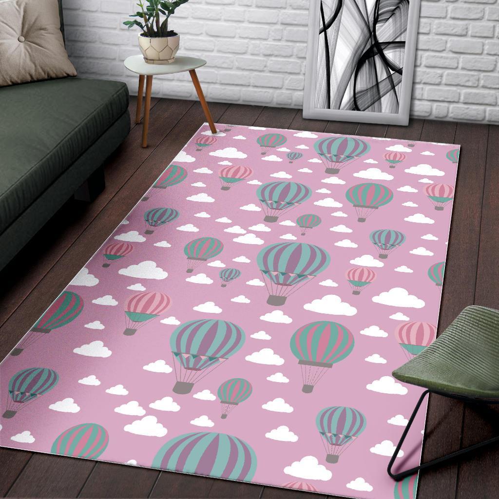 Pink Hot Air Balloon Pattern Print Floor Mat-grizzshop