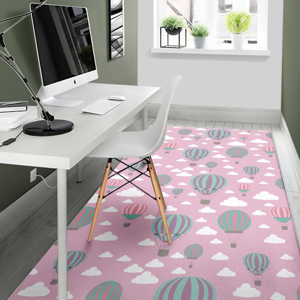 Pink Hot Air Balloon Pattern Print Floor Mat-grizzshop