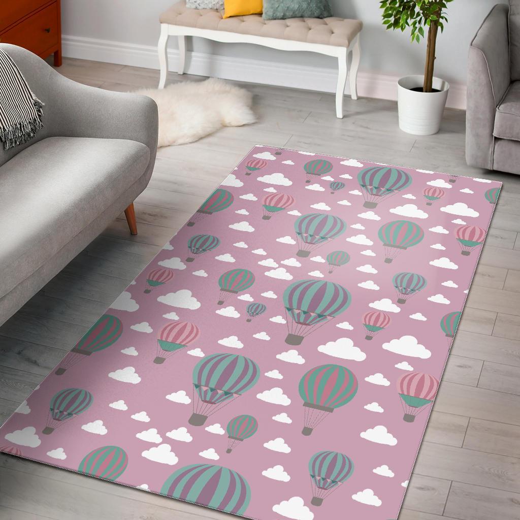 Pink Hot Air Balloon Pattern Print Floor Mat-grizzshop