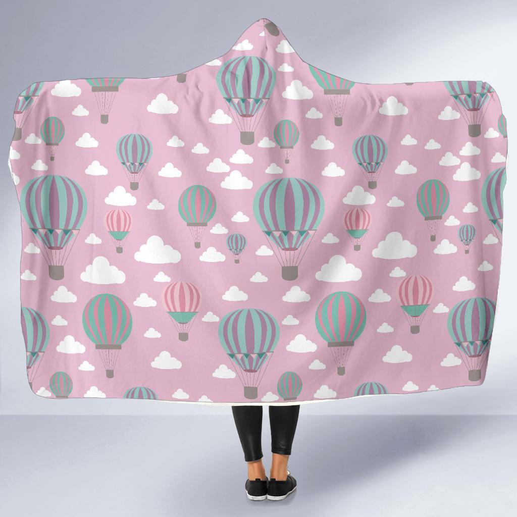 Pink Hot Air Balloon Pattern Print Hooded Blanket-grizzshop