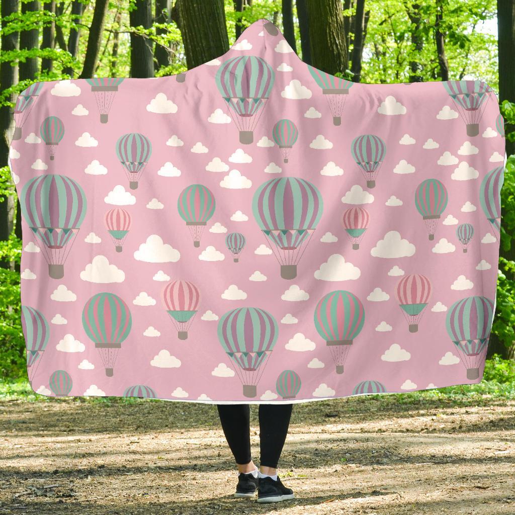 Pink Hot Air Balloon Pattern Print Hooded Blanket-grizzshop