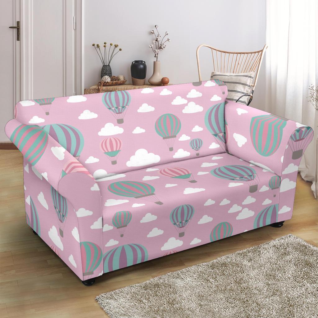 Pink Hot Air Balloon Pattern Print Loveseat Cover-grizzshop