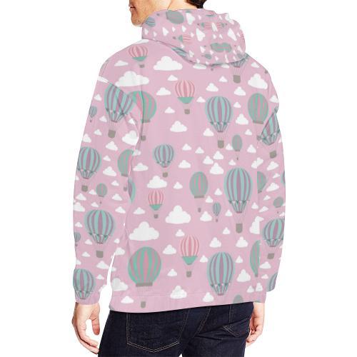 Pink Hot Air Balloon Pattern Print Men Pullover Hoodie-grizzshop
