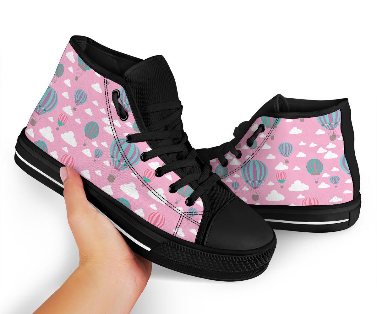 Pink Hot Air Balloon Pattern Print Men Women's High Top Shoes-grizzshop
