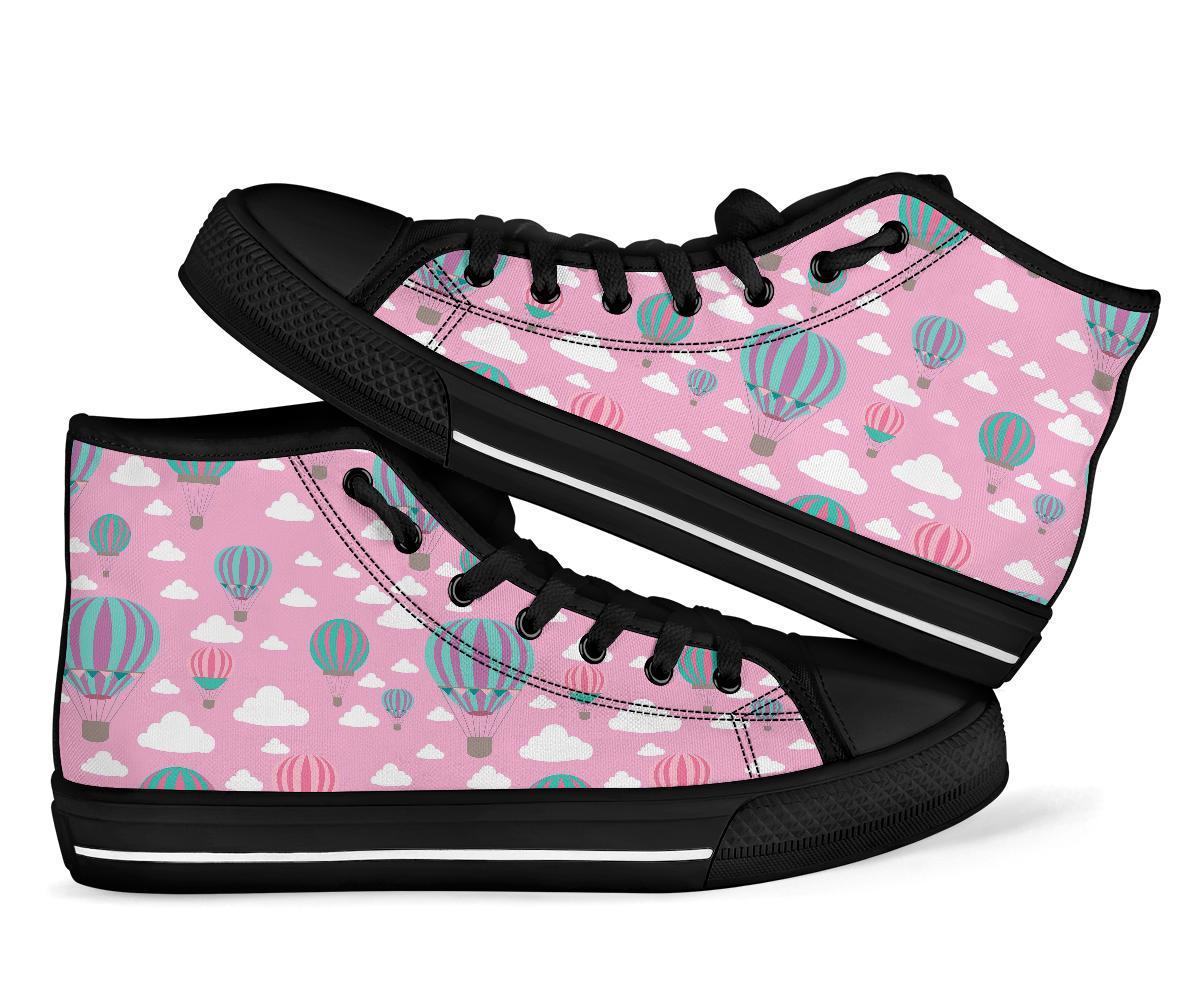 Pink Hot Air Balloon Pattern Print Men Women's High Top Shoes-grizzshop