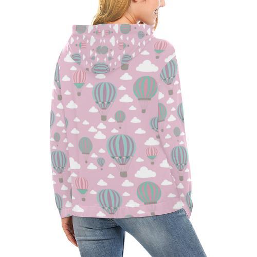 Pink Hot Air Balloon Pattern Print Women Pullover Hoodie-grizzshop