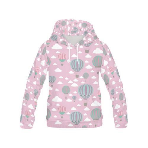 Pink Hot Air Balloon Pattern Print Women Pullover Hoodie-grizzshop