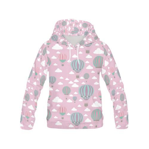 Pink Hot Air Balloon Pattern Print Women Pullover Hoodie-grizzshop