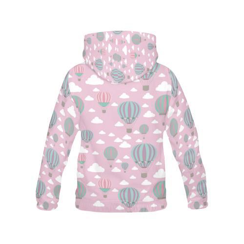 Pink Hot Air Balloon Pattern Print Women Pullover Hoodie-grizzshop