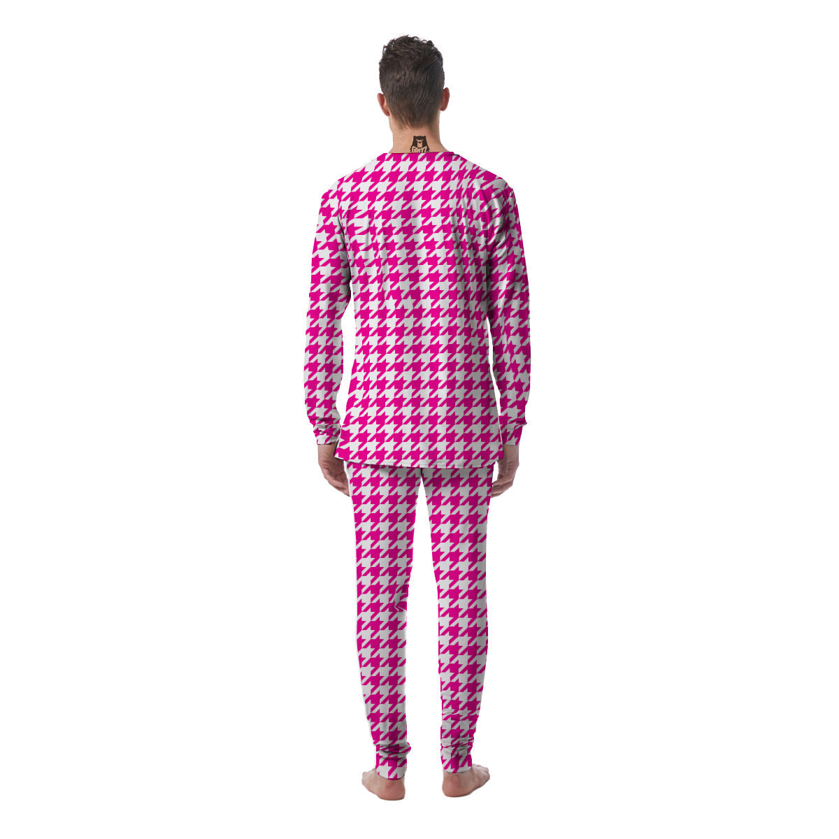 Pink Houndstooth Print Men's Pajamas-grizzshop