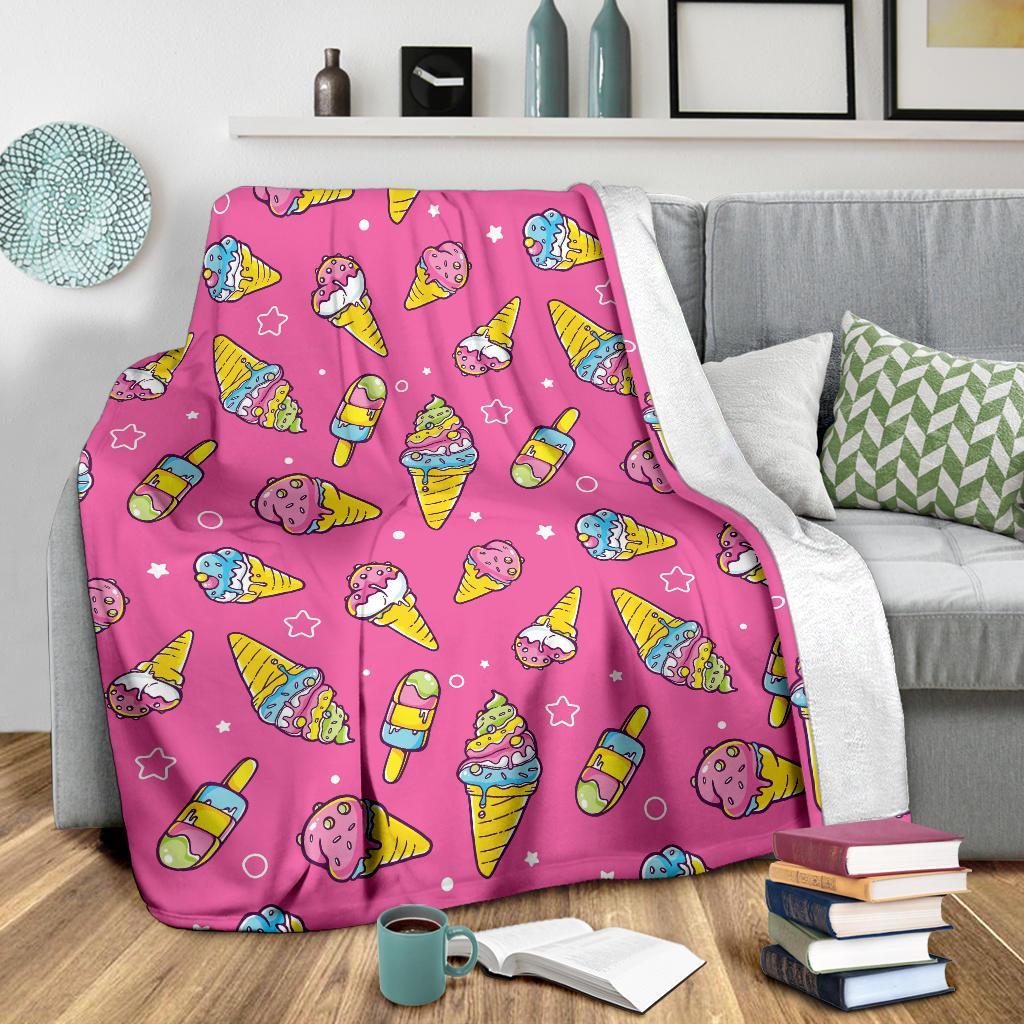 Pink Ice Cream Cone Pattern Print Blanket-grizzshop