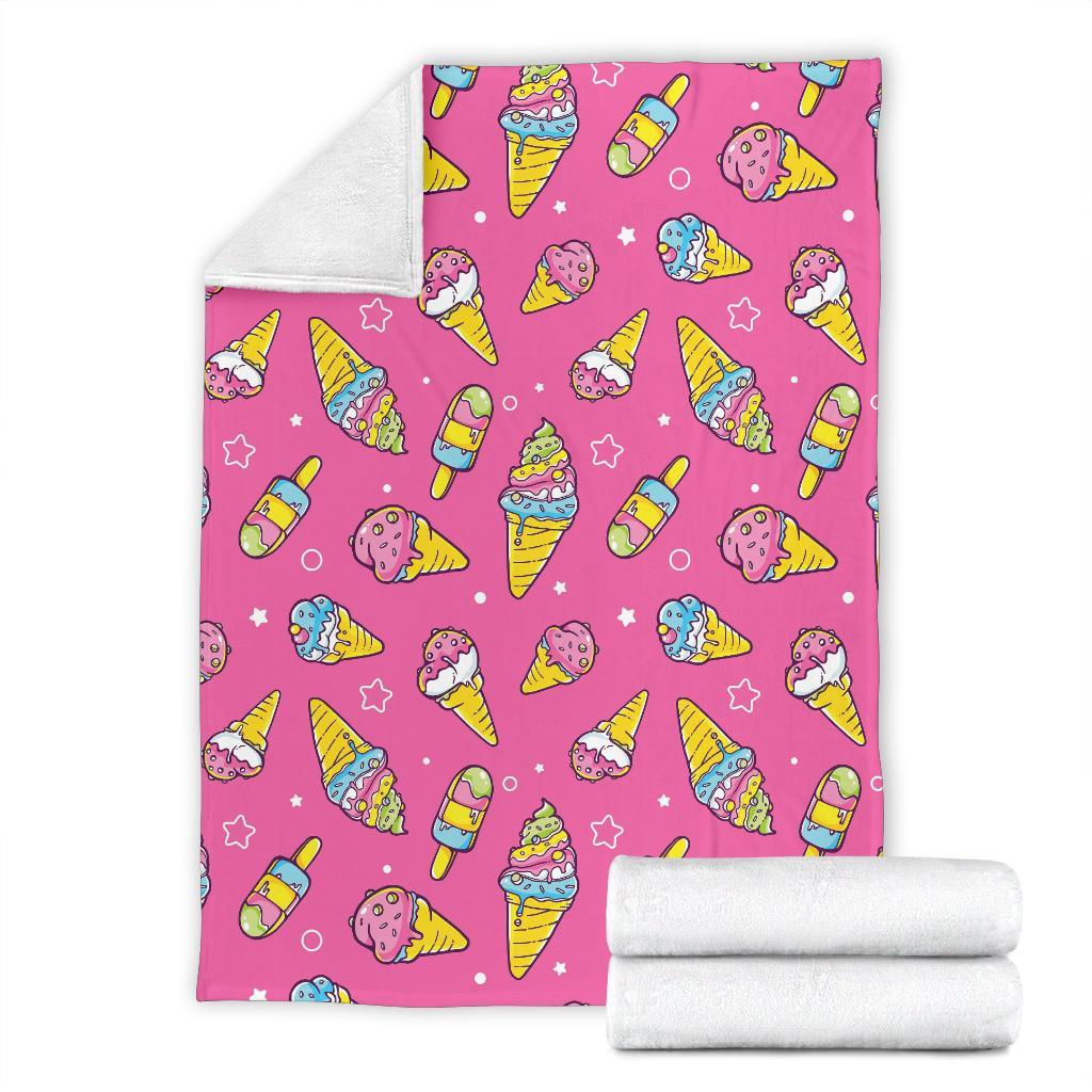 Pink Ice Cream Cone Pattern Print Blanket-grizzshop