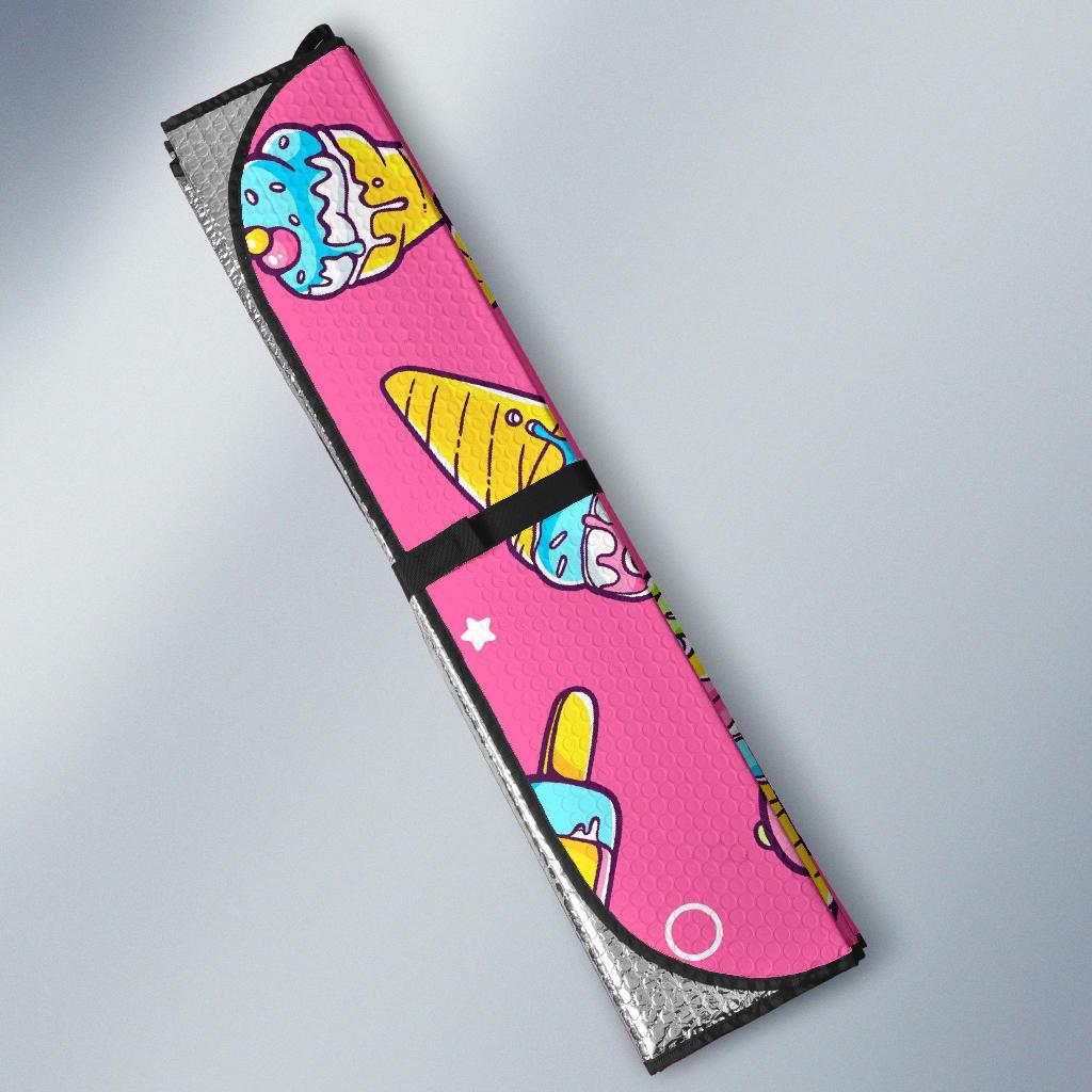 Pink Ice Cream Cone Pattern Print Car Sun Shade-grizzshop
