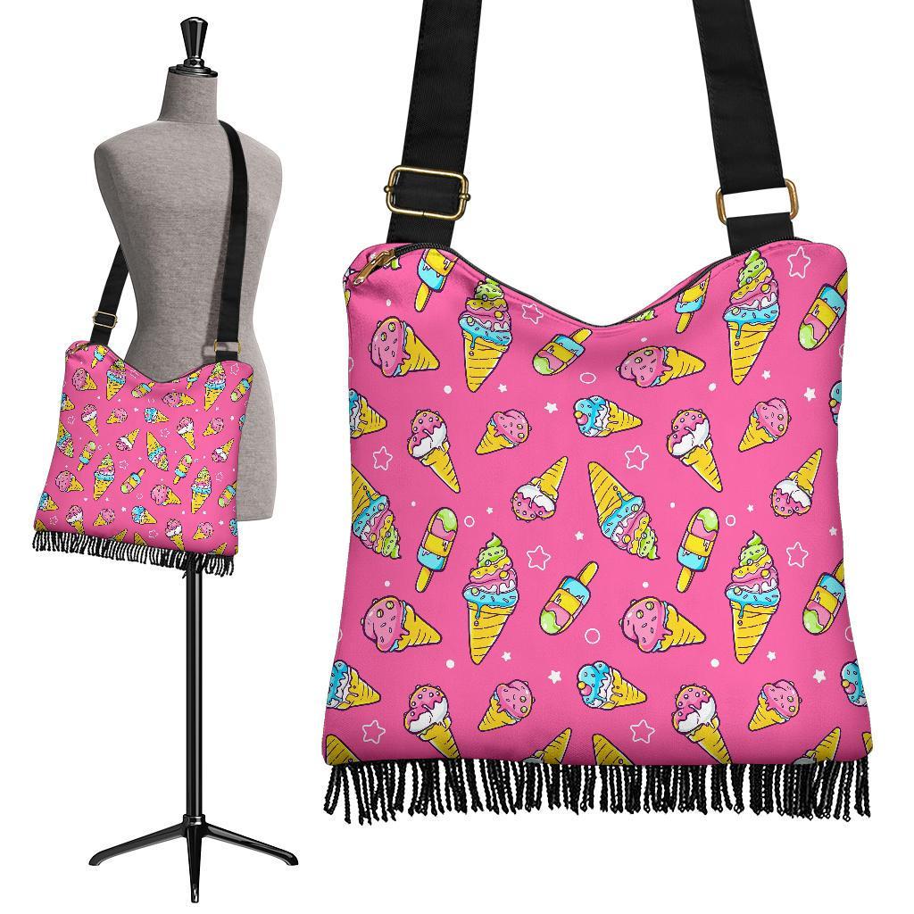 Pink Ice Cream Cone Pattern Print Crossbody Bags-grizzshop