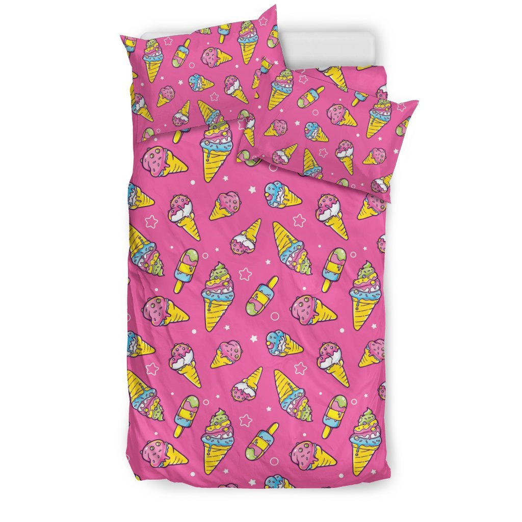 Pink Ice Cream Cone Pattern Print Duvet Cover Bedding Set-grizzshop