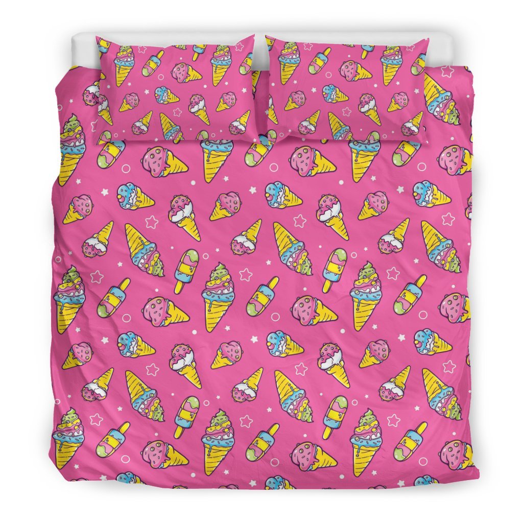 Pink Ice Cream Cone Pattern Print Duvet Cover Bedding Set-grizzshop