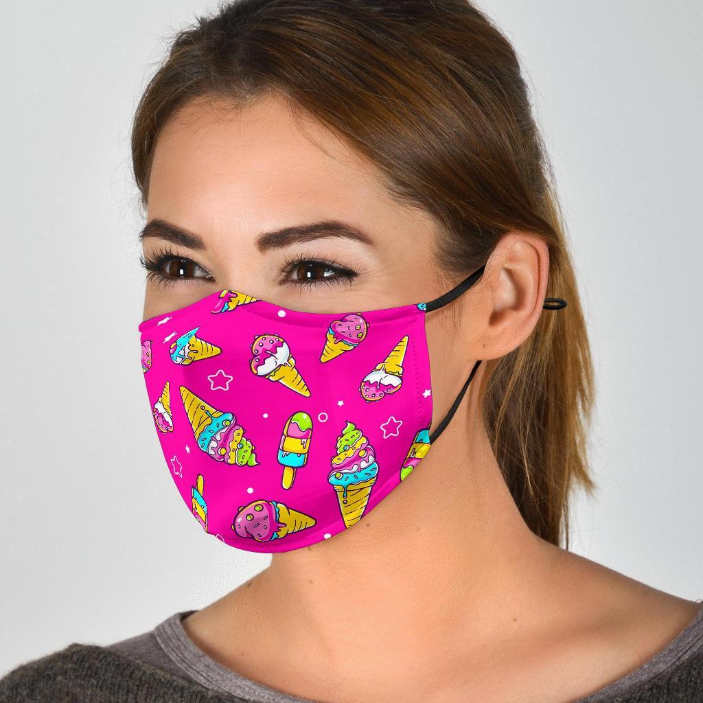 Pink Ice Cream Cone Pattern Print Face Mask-grizzshop