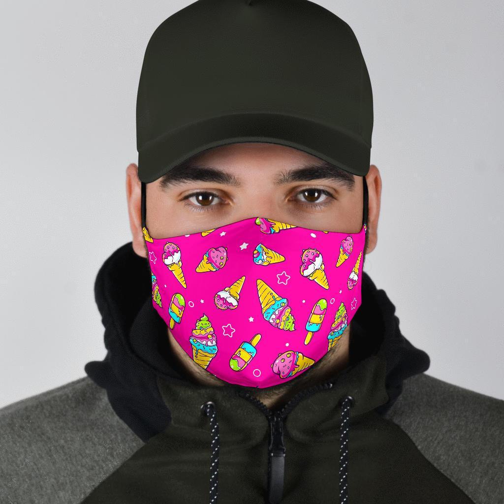 Pink Ice Cream Cone Pattern Print Face Mask-grizzshop