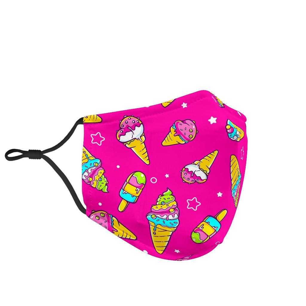 Pink Ice Cream Cone Pattern Print Face Mask-grizzshop