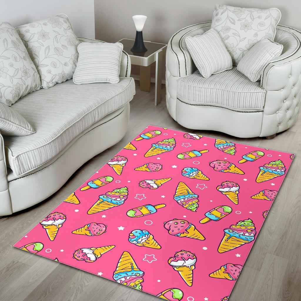 Pink Ice Cream Cone Pattern Print Floor Mat-grizzshop