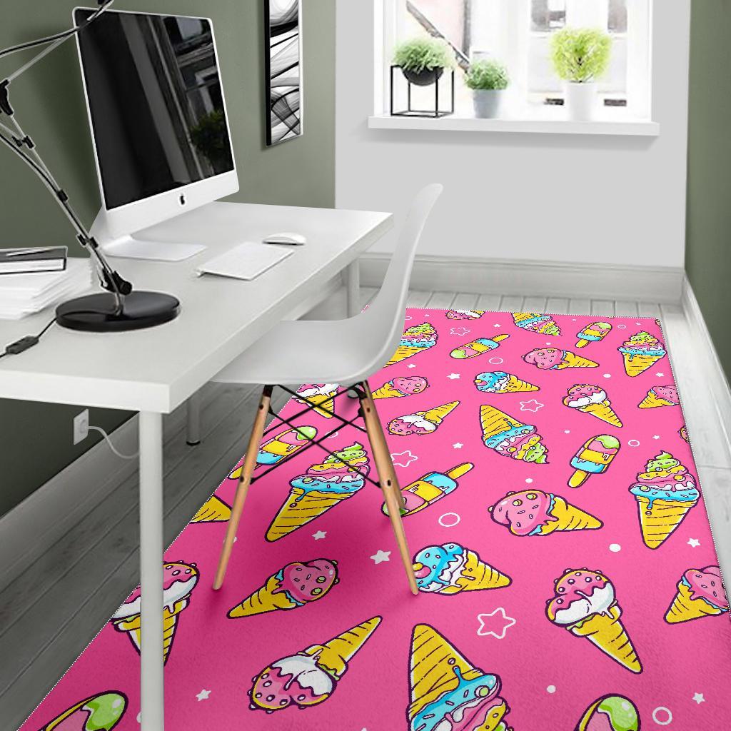 Pink Ice Cream Cone Pattern Print Floor Mat-grizzshop