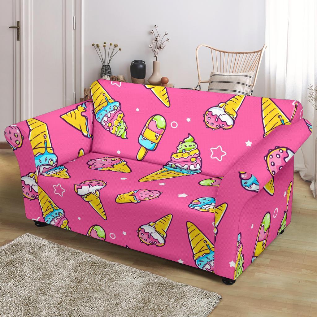 Pink Ice Cream Cone Pattern Print Loveseat Cover-grizzshop