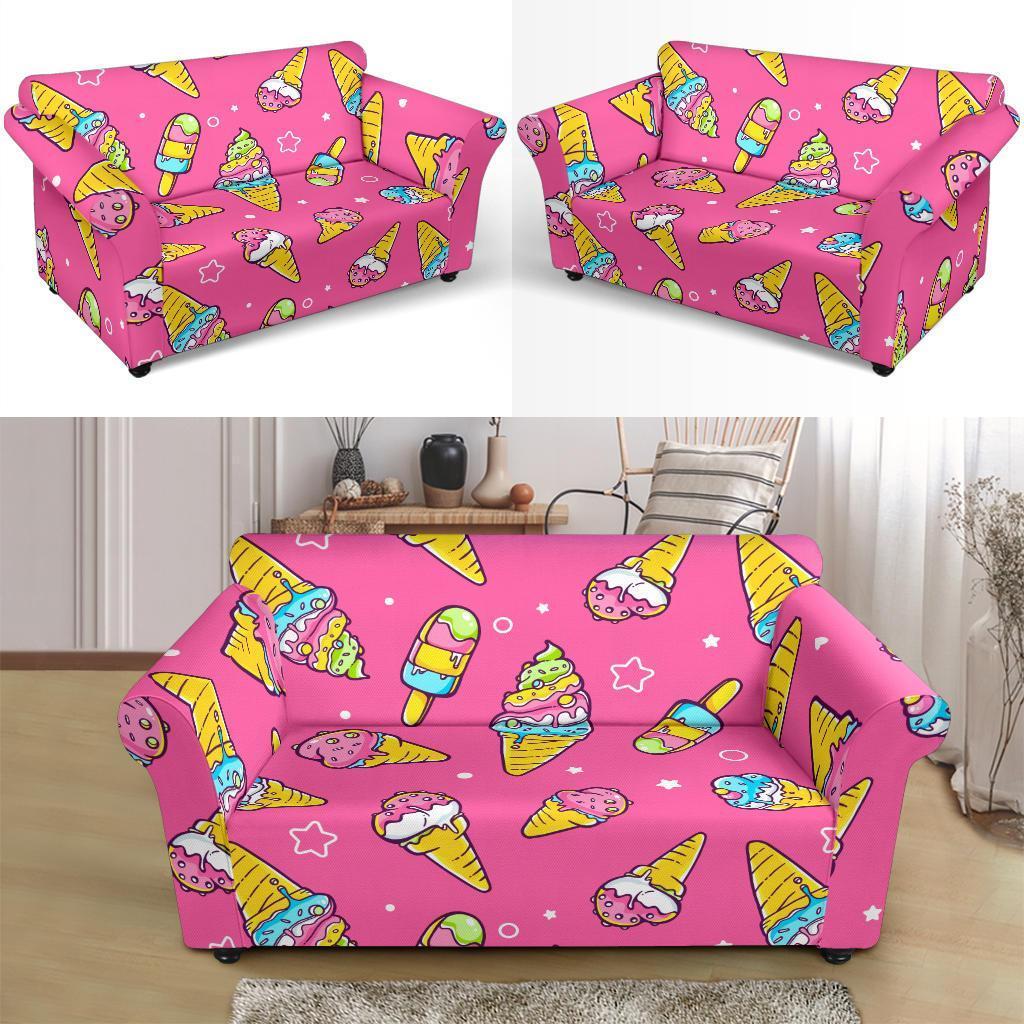 Pink Ice Cream Cone Pattern Print Loveseat Cover-grizzshop