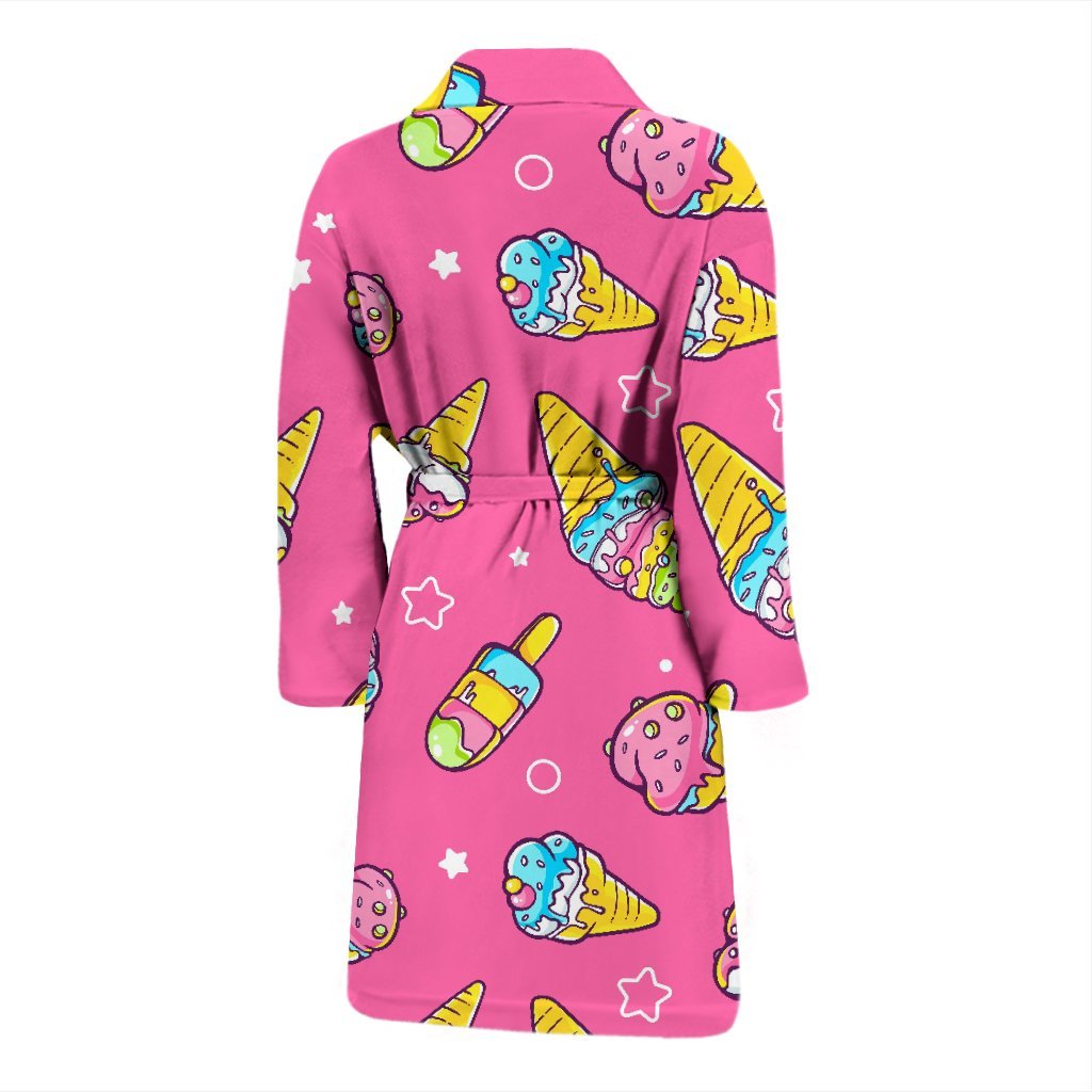 Pink Ice Cream Cone Pattern Print Men Long Robe-grizzshop