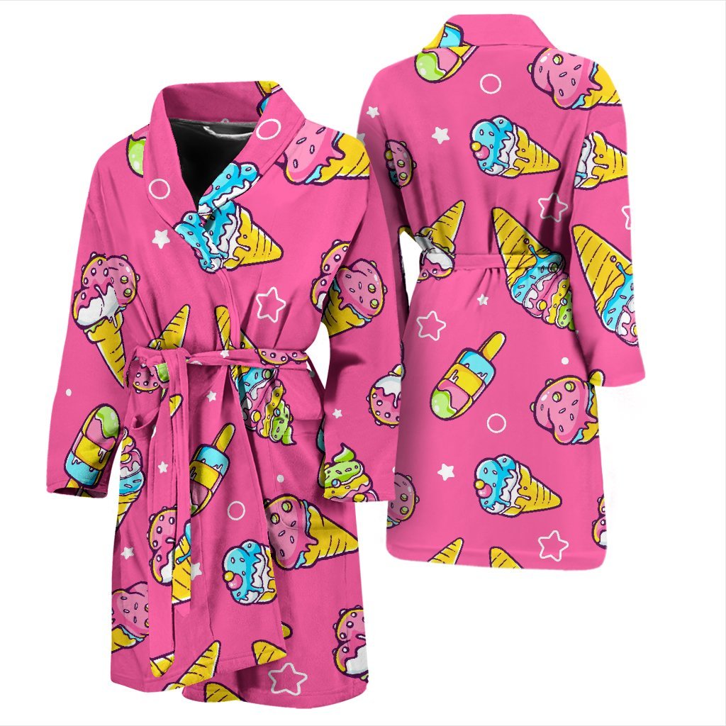 Pink Ice Cream Cone Pattern Print Men Long Robe-grizzshop