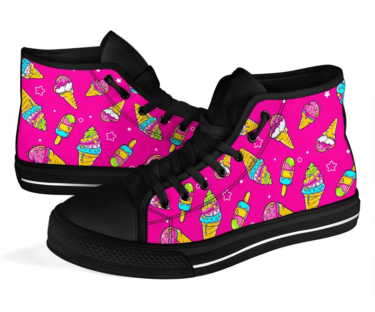 Pink Ice Cream Cone Pattern Print Men Women's High Top Shoes-grizzshop