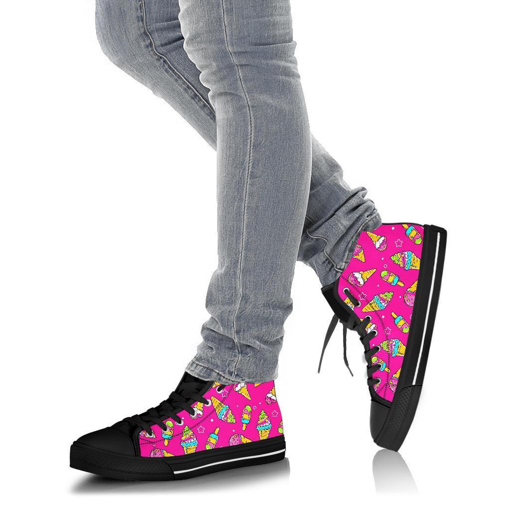 Pink Ice Cream Cone Pattern Print Men Women's High Top Shoes-grizzshop