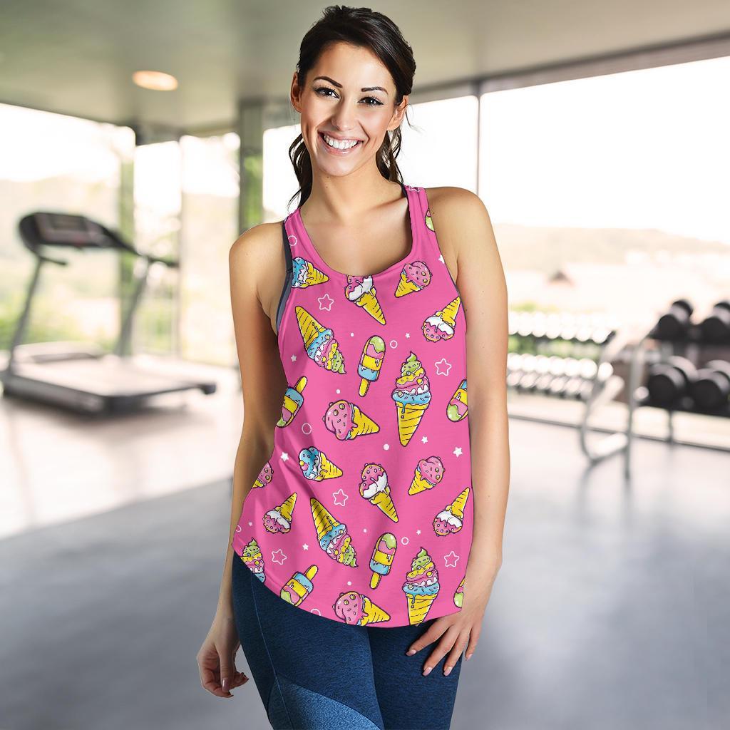 Pink Ice Cream Cone Pattern Print Racerback Tank Tops-grizzshop