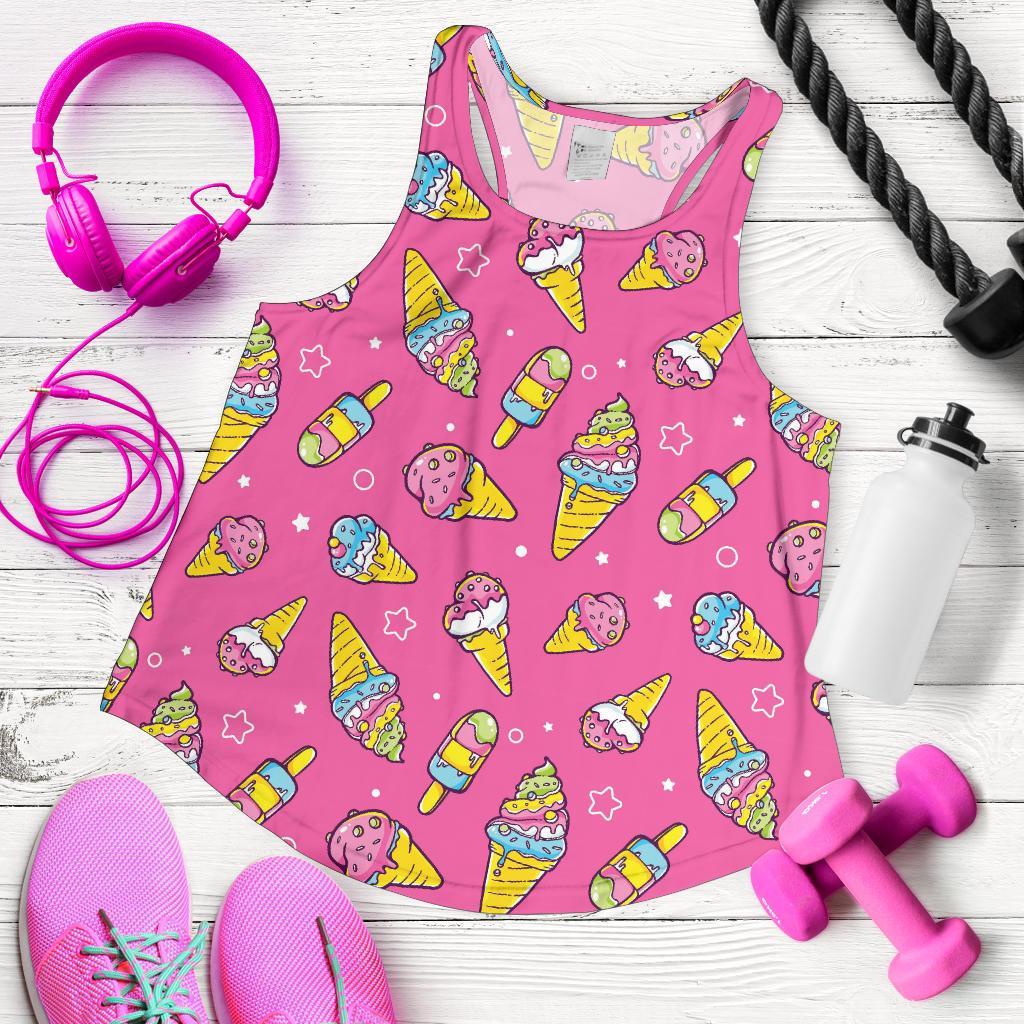 Pink Ice Cream Cone Pattern Print Racerback Tank Tops-grizzshop