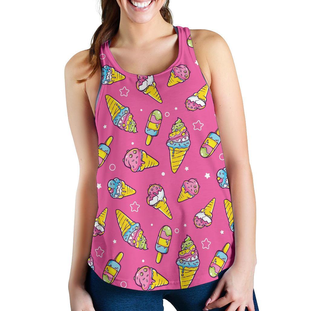 Pink Ice Cream Cone Pattern Print Racerback Tank Tops-grizzshop