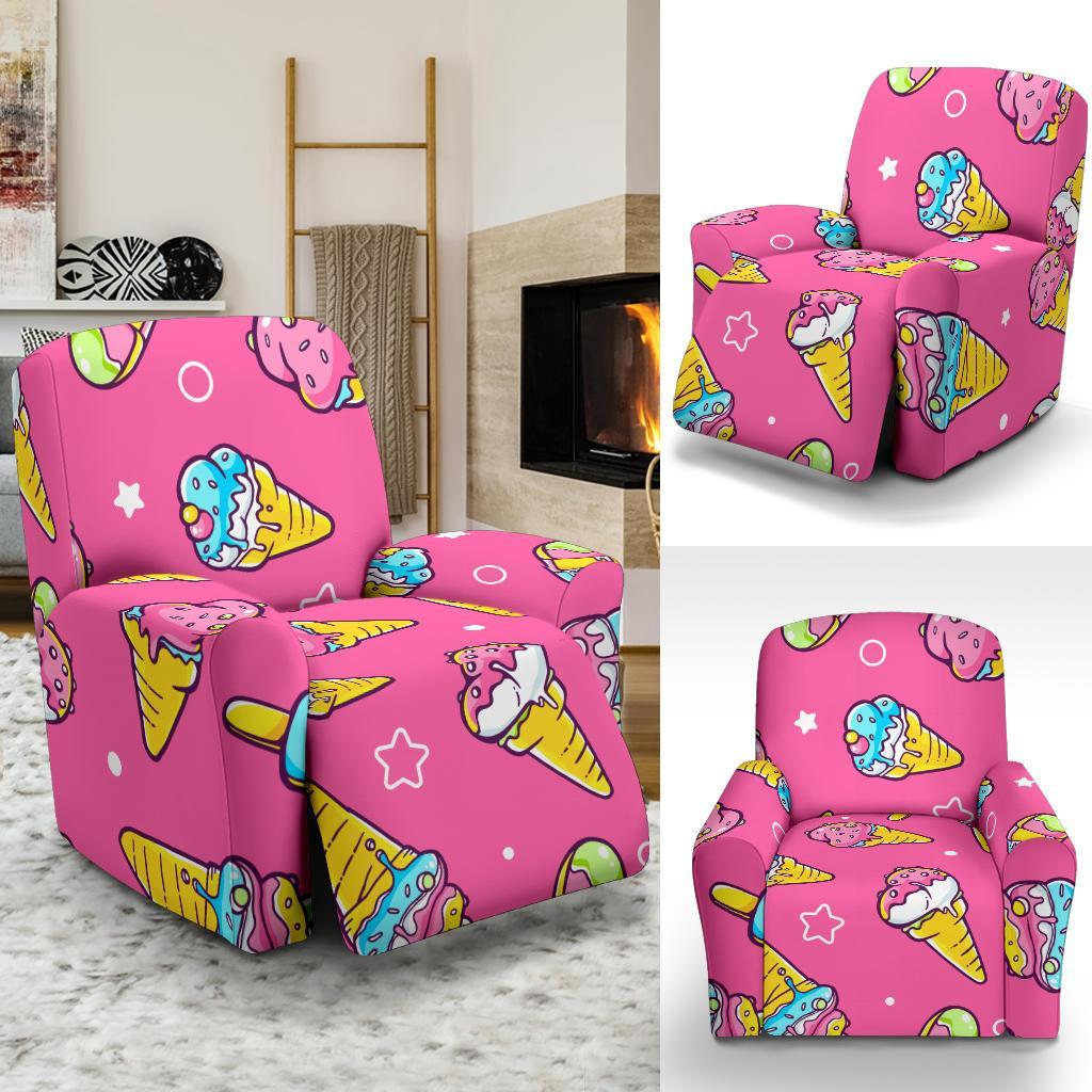 Pink Ice Cream Cone Pattern Print Recliner Cover-grizzshop