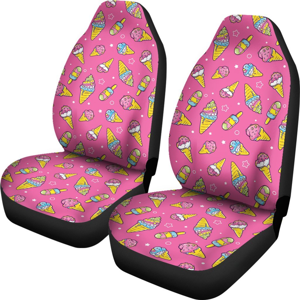 Pink Ice Cream Cone Pattern Print Universal Fit Car Seat Cover-grizzshop