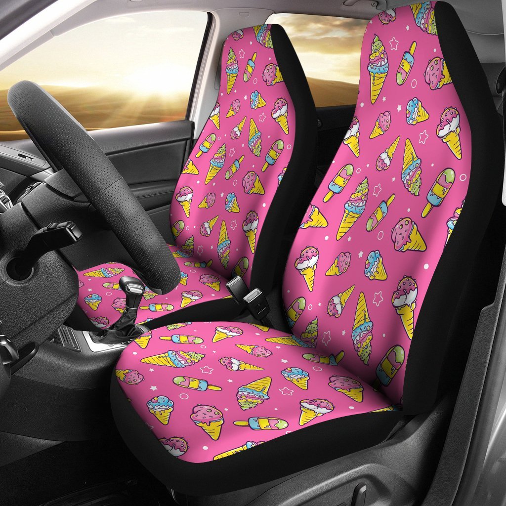 Pink Ice Cream Cone Pattern Print Universal Fit Car Seat Cover-grizzshop