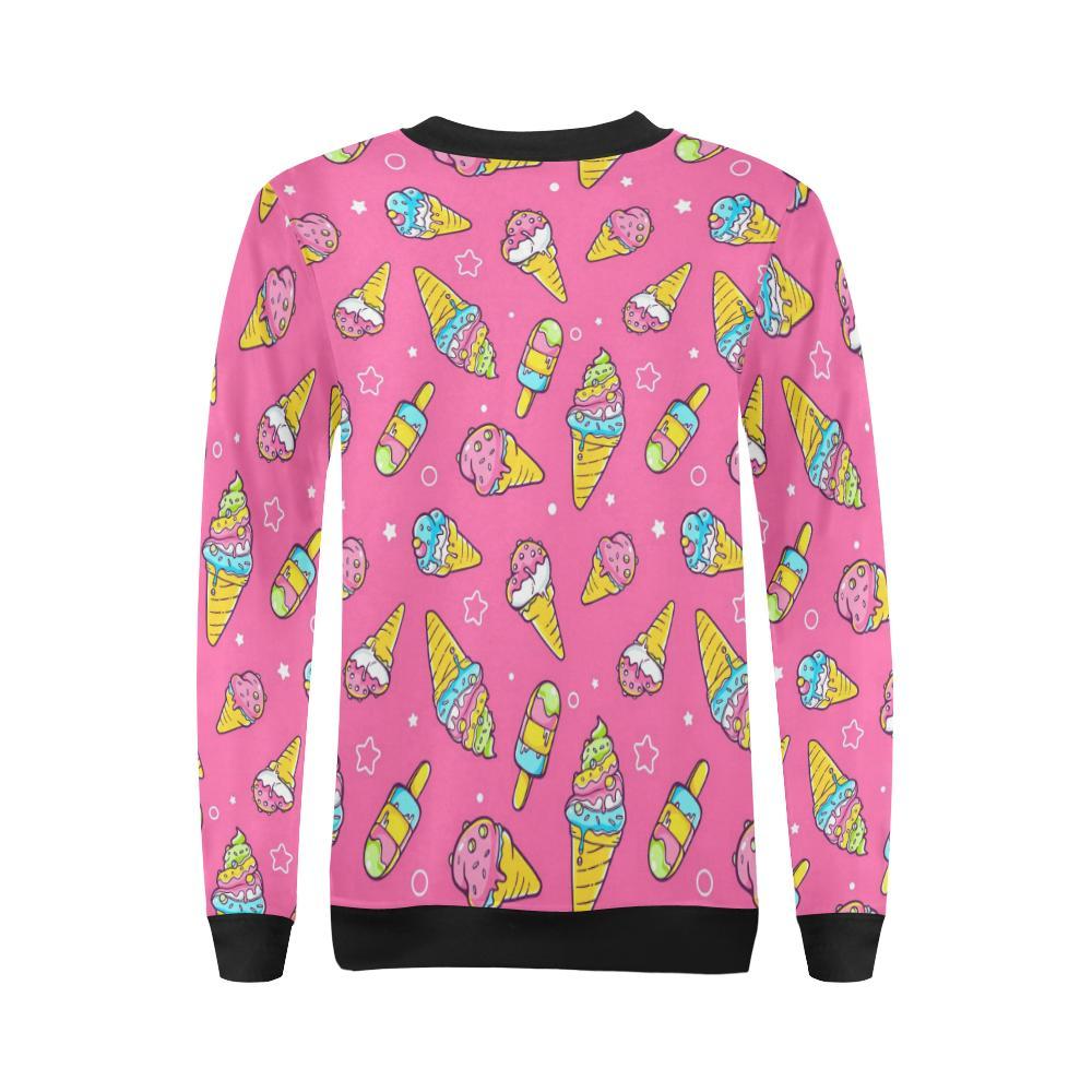 Pink Ice Cream Cone Pattern Print Women Crewneck Sweatshirt-grizzshop