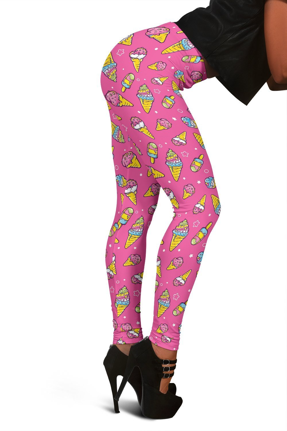 Pink Ice Cream Cone Pattern Print Women Leggings-grizzshop